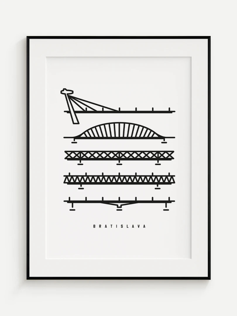 Bridges of Bratislava - minimalist illustration A2